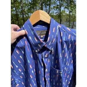 Fernando Pena Shirt Button Down SS Pocket Beach Boat Paddles Mens Large 16.5